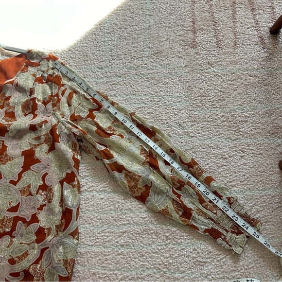 Boden Autumn Floral Blouse Long Sleeves Gold Lurex Size 14 - Picture 9 of 14